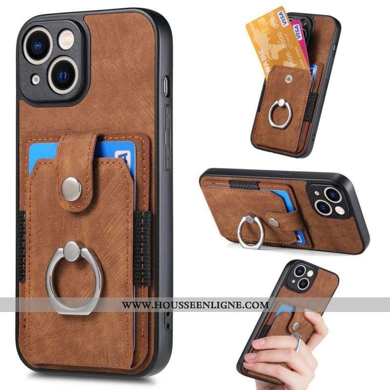 Coque iPhone 15 Vintage avec Anneau-Support et Porte-Cartes
