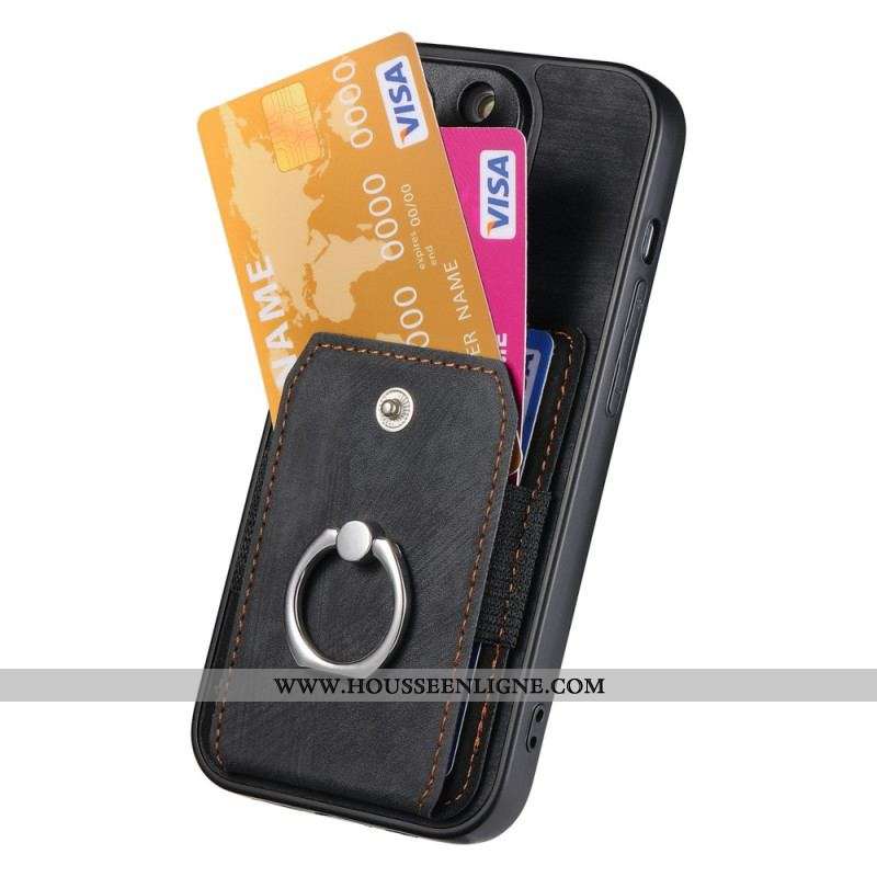 Coque iPhone 15 Vintage avec Anneau-Support et Porte-Cartes