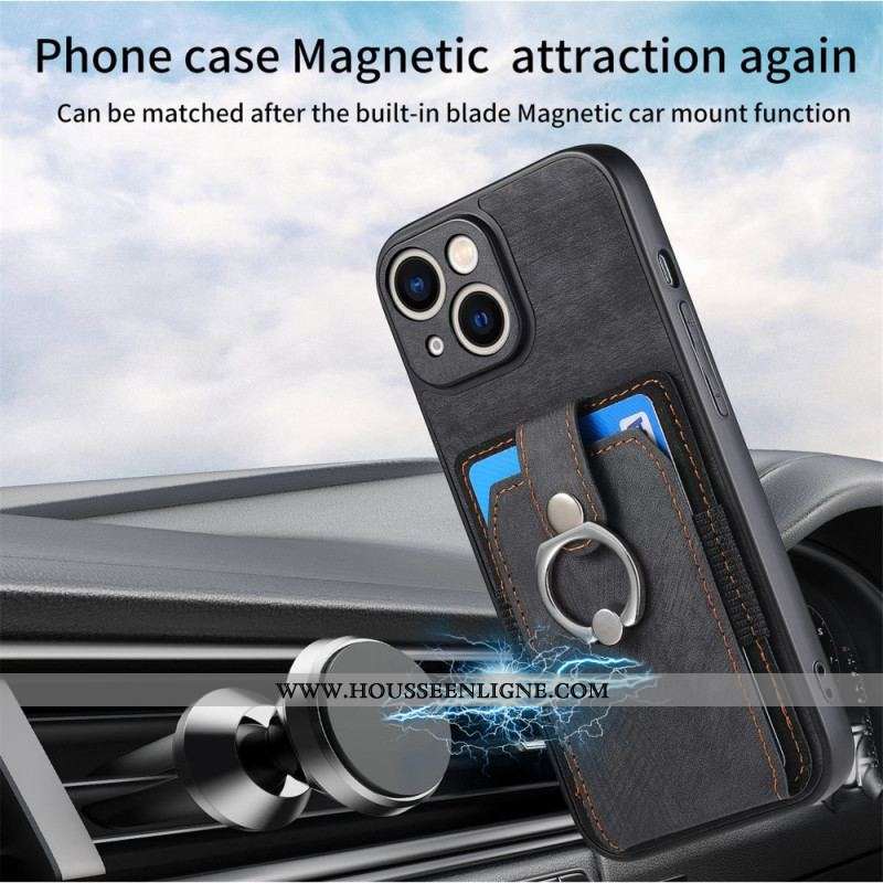 Coque iPhone 15 Vintage avec Anneau-Support et Porte-Cartes