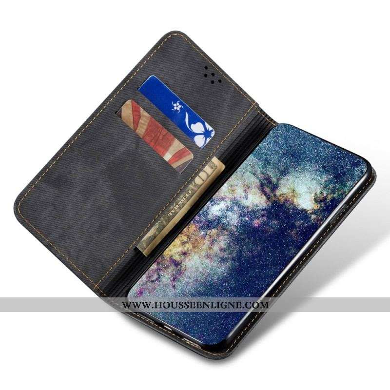 Flip Cover Samsung Galaxy A14 5G / A14 Tissu Jeans