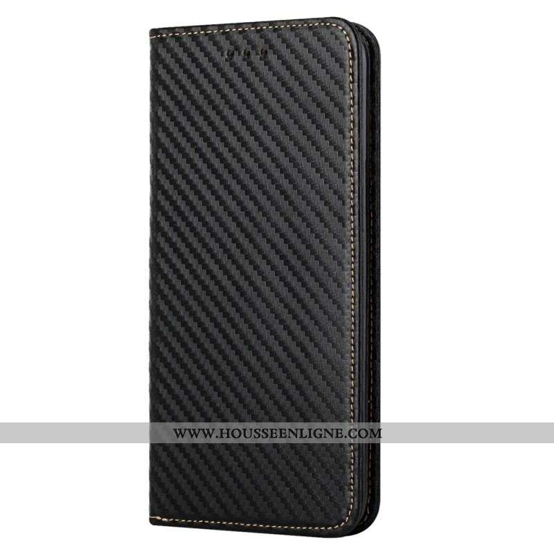 Flip Cover iPhone 15 Fibre Carbone à Lanière