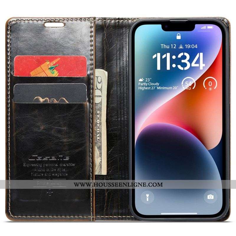 Flip Cover iPhone 15 Plus Simili Cuir Ciré CASEME