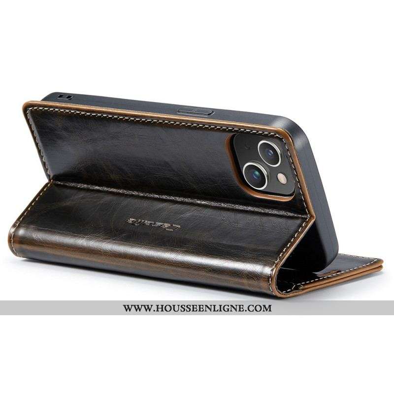 Flip Cover iPhone 15 Plus Simili Cuir Ciré CASEME