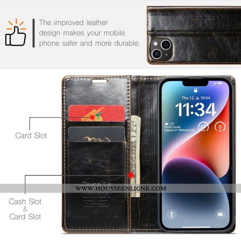 Flip Cover iPhone 15 Plus Simili Cuir Ciré CASEME