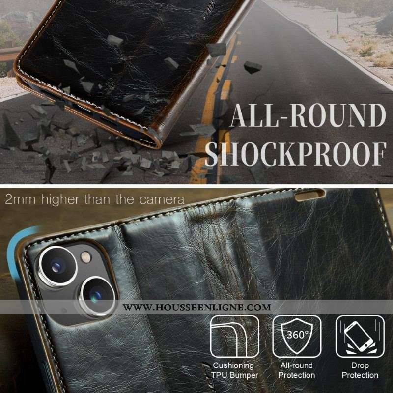 Flip Cover iPhone 15 Plus Simili Cuir Ciré CASEME