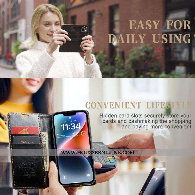 Flip Cover iPhone 15 Plus Simili Cuir Ciré CASEME
