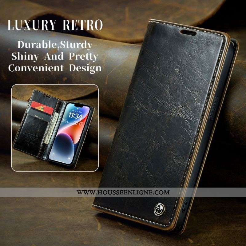 Flip Cover iPhone 15 Plus Simili Cuir Ciré CASEME