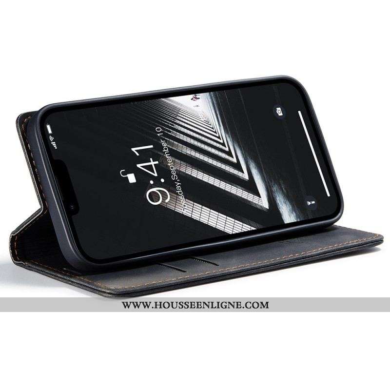 Flip Cover iPhone 15 Simili Cuir Vintage CASEME