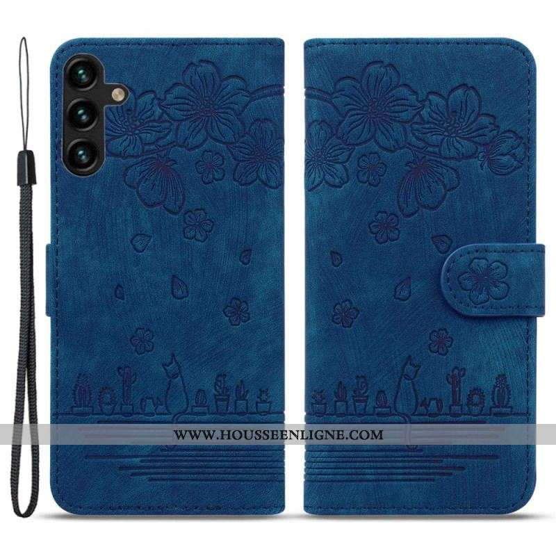 Housse Samsung Galaxy A14 5G / A14 Chat Floral à Lanière