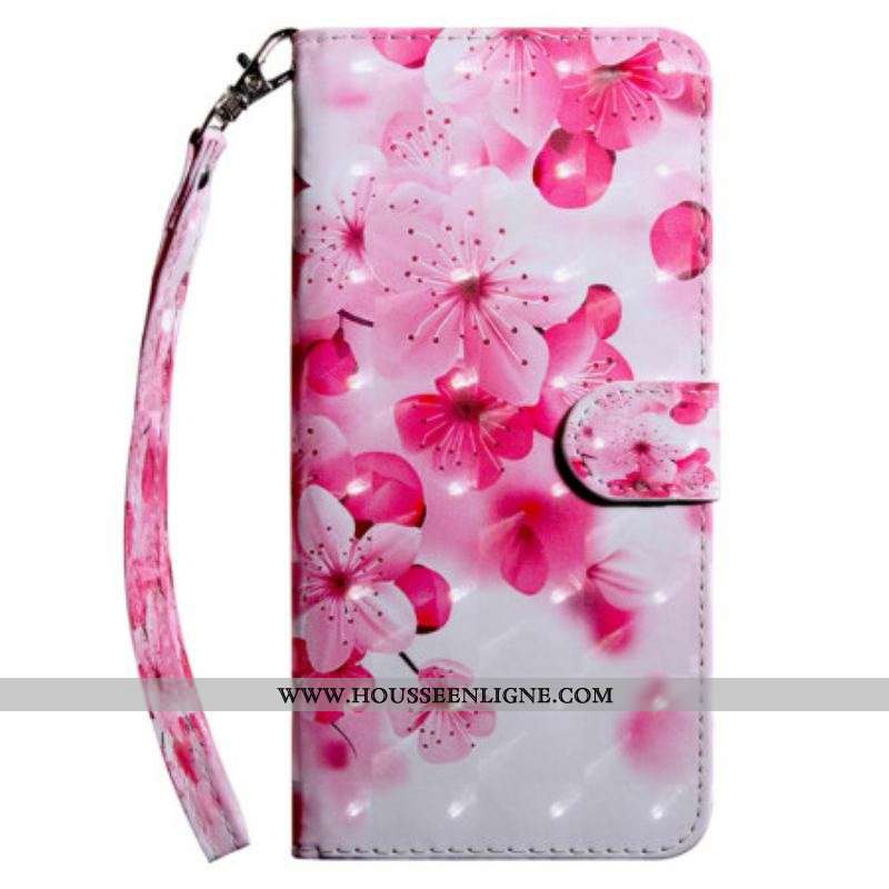 Housse Samsung Galaxy A14 5G / A14 Fleurs Roses à Lanière