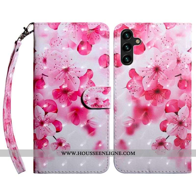 Housse Samsung Galaxy A14 5G / A14 Fleurs Roses à Lanière