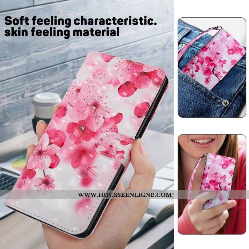 Housse Samsung Galaxy A14 5G / A14 Fleurs Roses à Lanière