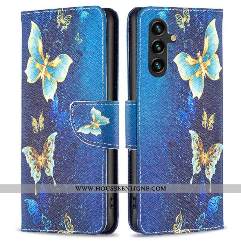 Housse Samsung Galaxy A14 5G / A14 Papillons Dorés