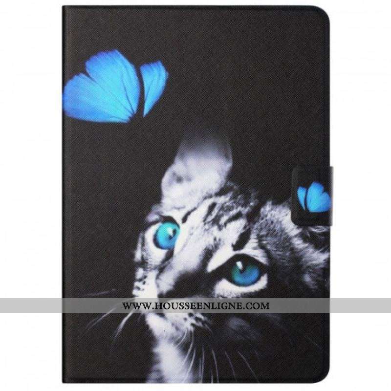 Housse Samsung Galaxy Tab A8 (2021) Chat et Papillon Bleu