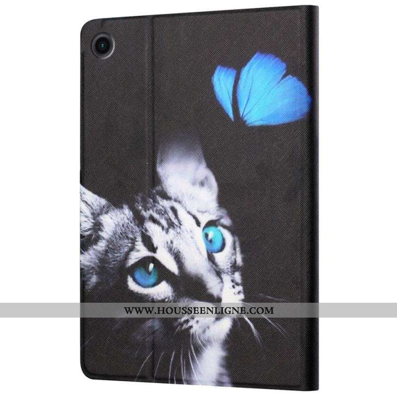 Housse Samsung Galaxy Tab A8 (2021) Chat et Papillon Bleu
