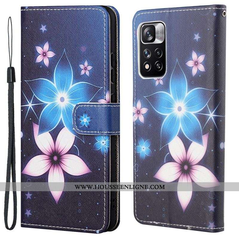 Housse Xiaomi Redmi Note 11 Pro / Note 11 Pro 5G Fleurs Lunaires à Lanière