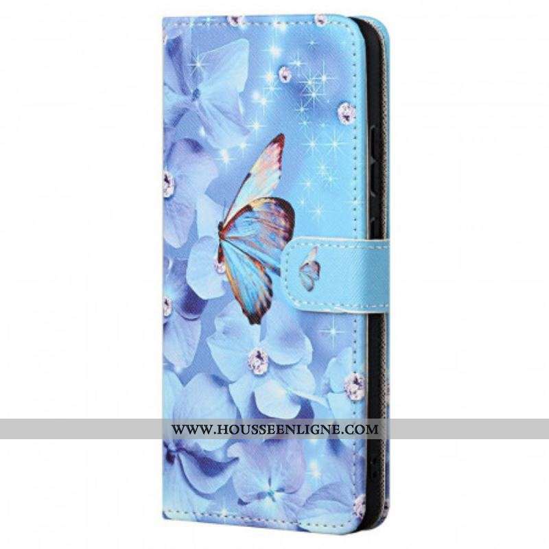 Housse Xiaomi Redmi Note 11 Pro / Note 11 Pro 5G Papillons Diamants à Lanière