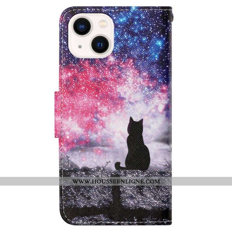 Housse iPhone 15 Chat au Clair de Lune à Lanière