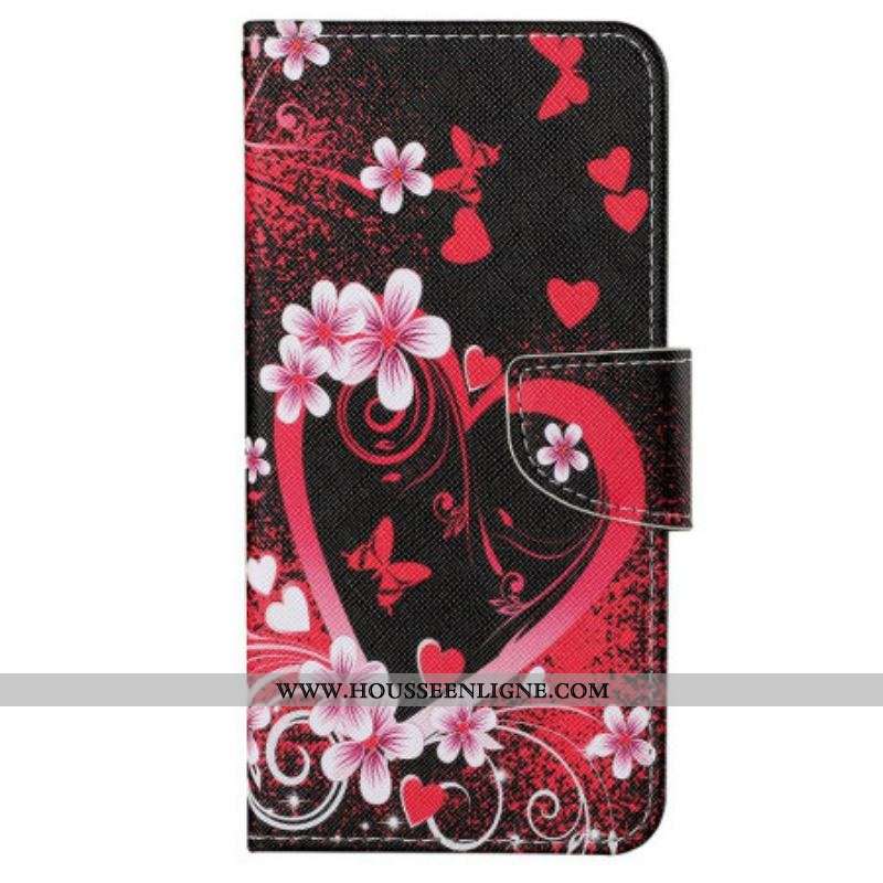 Housse iPhone 15 Coeurs à Lanière