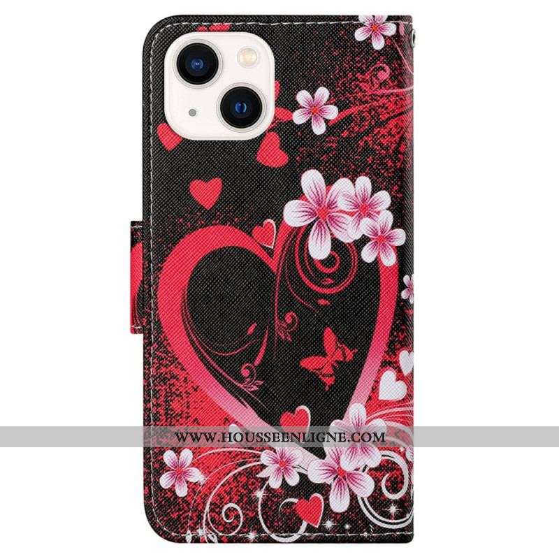 Housse iPhone 15 Coeurs à Lanière