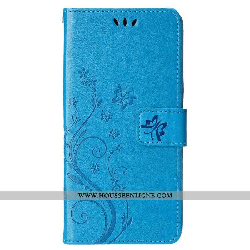 Housse iPhone 15 Fleurs avec Lanière