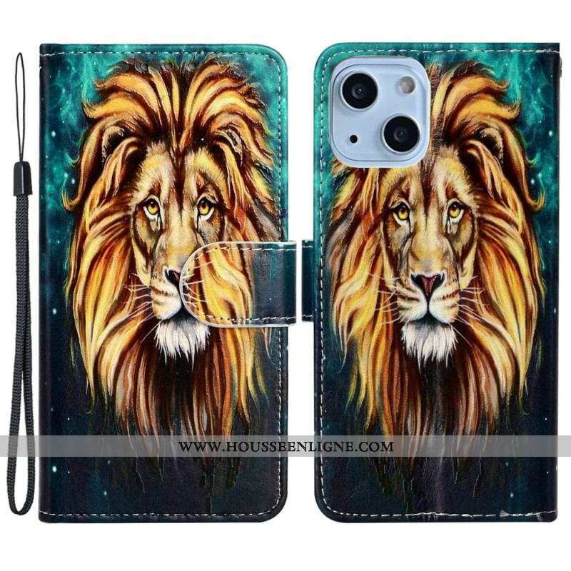 Housse iPhone 15 Lion Graphique à Lanière