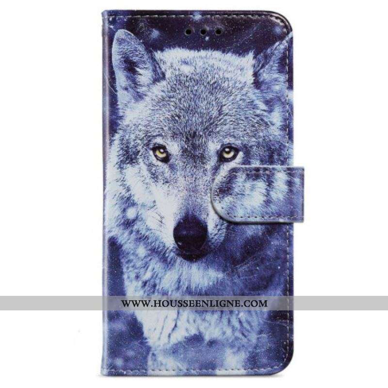 Housse iPhone 15 Loup Blanc à Lanière