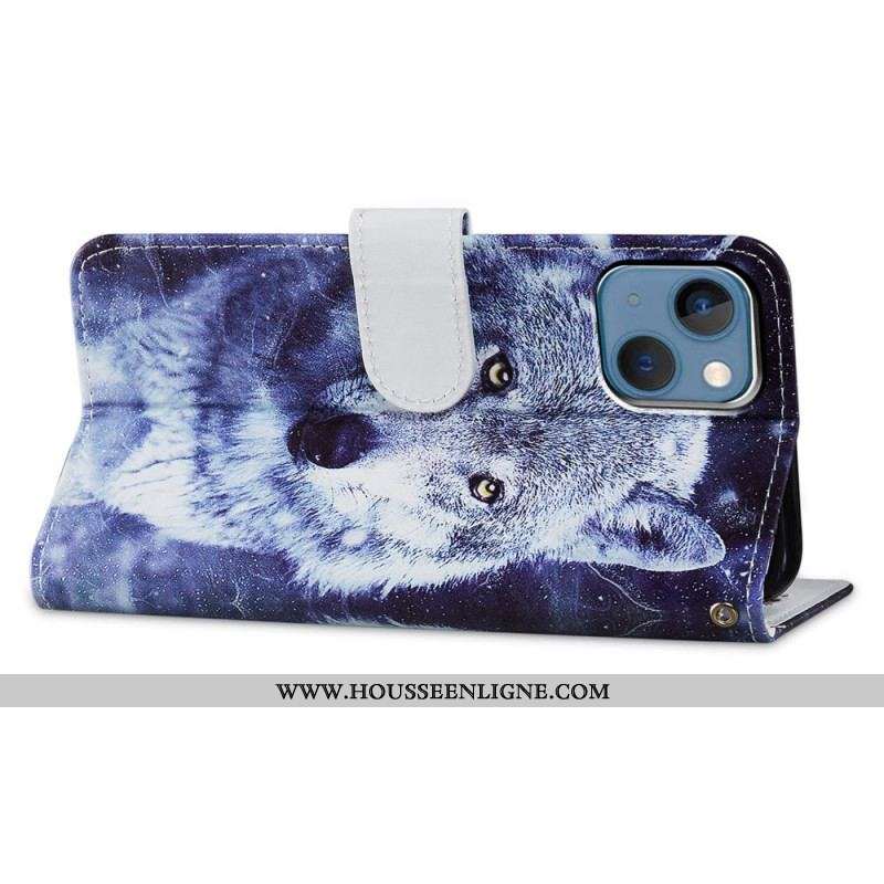 Housse iPhone 15 Loup Blanc à Lanière