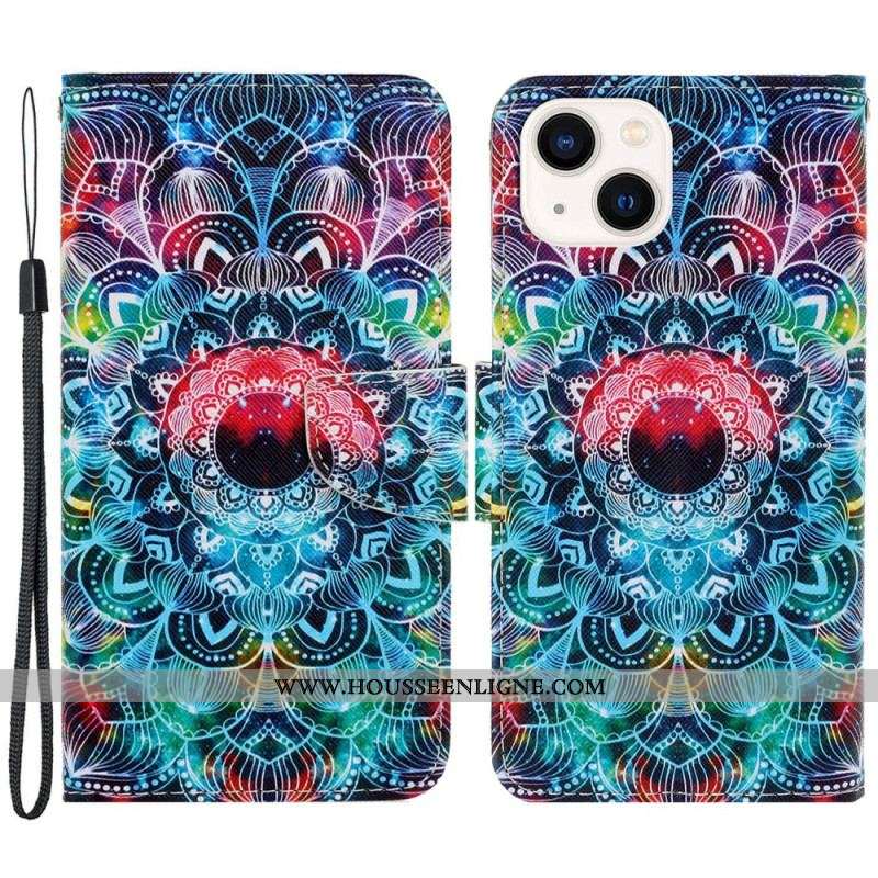 Housse iPhone 15 Mandala Coloré à Lanière