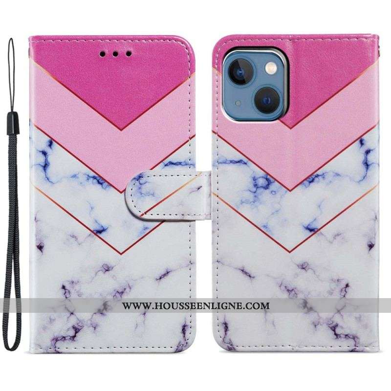 Housse iPhone 15 Marbre Géométrique à Lanière