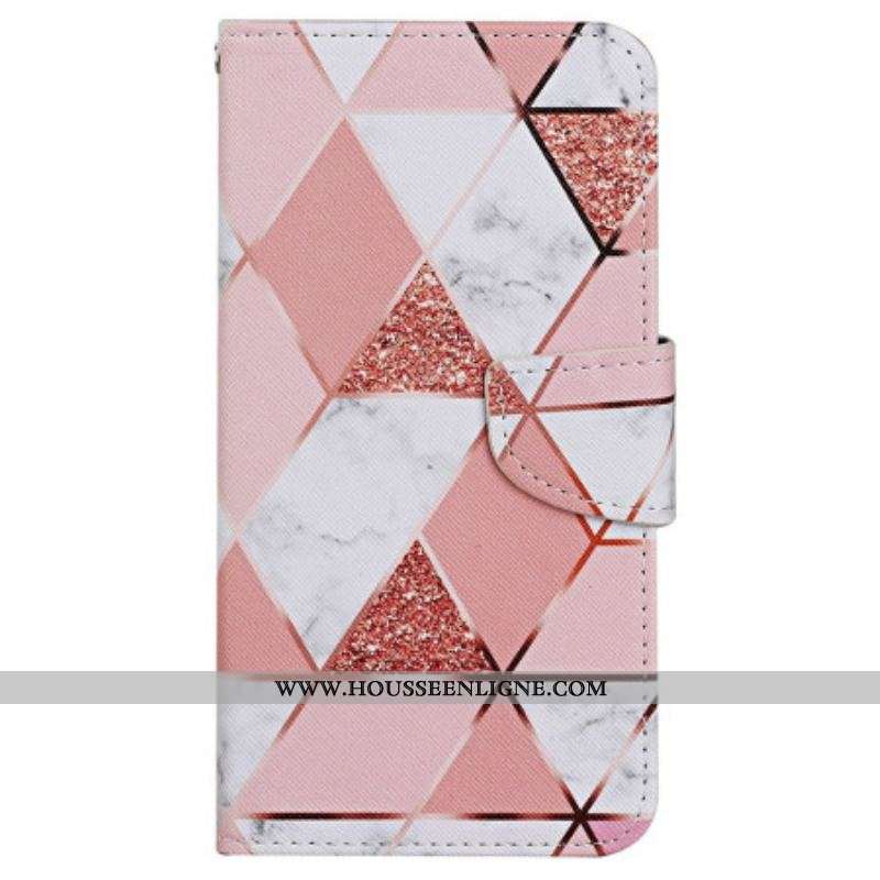 Housse iPhone 15 Marbre et Paillettes à Lanière