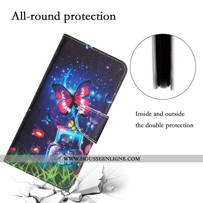 Housse iPhone 15 Papillons Magiques à Lanière