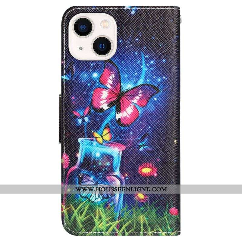 Housse iPhone 15 Papillons Magiques à Lanière