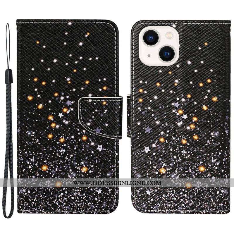 Housse iPhone 15 Pluie d'Étoiles à Lanière