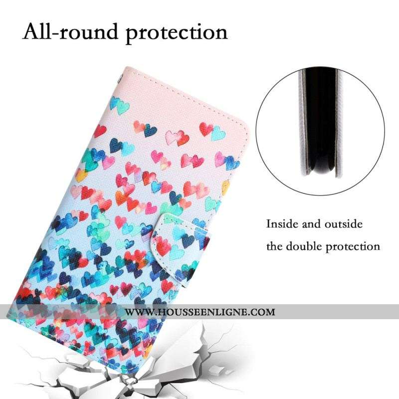 Housse iPhone 15 Pluie de Coeurs à Lanière