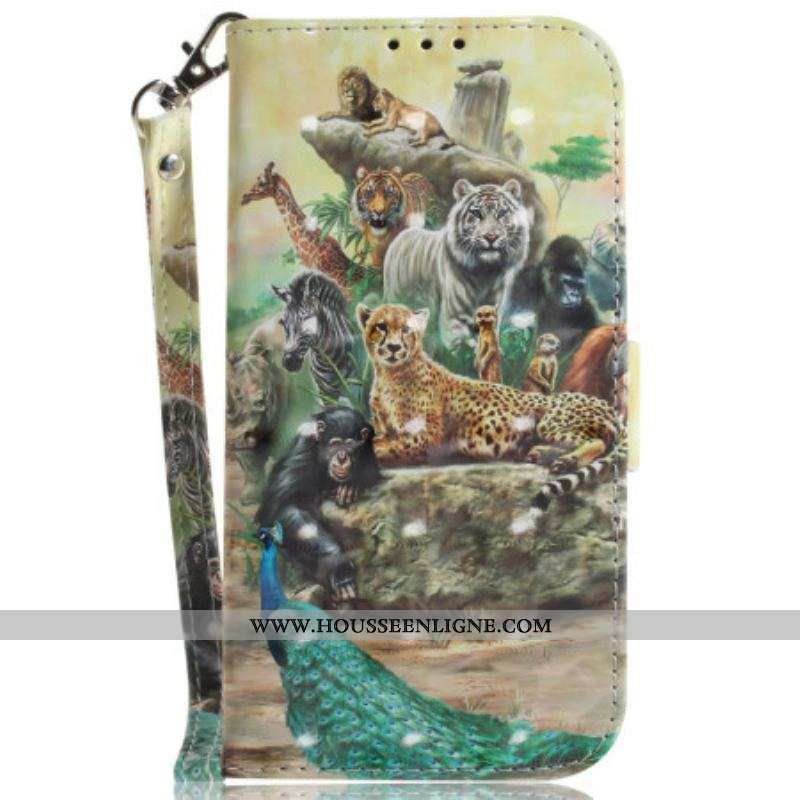 Housse iPhone 15 Plus Animaux Safari à Lanière