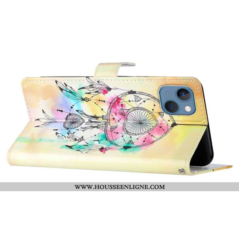 Housse iPhone 15 Plus Attrape Rêves Aquarelle à Lanière