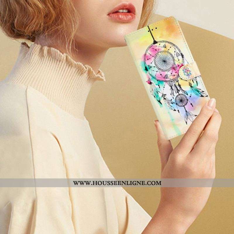 Housse iPhone 15 Plus Attrape Rêves Aquarelle à Lanière
