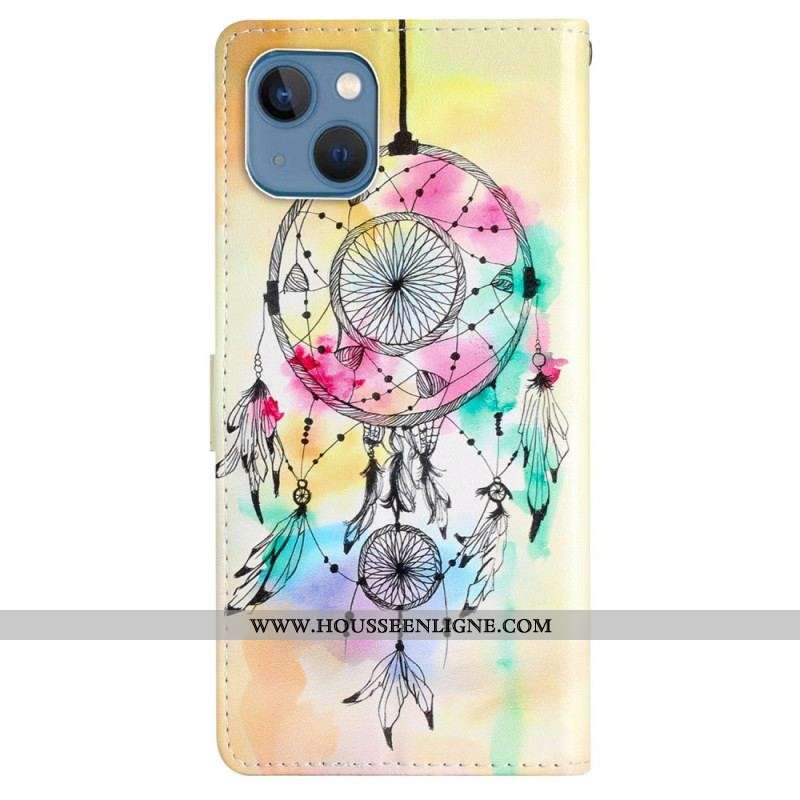 Housse iPhone 15 Plus Attrape Rêves Aquarelle à Lanière