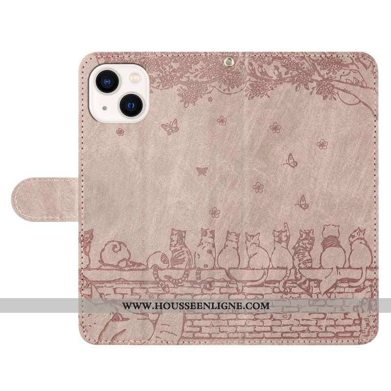 Housse iPhone 15 Plus Chat Floral à Lanière