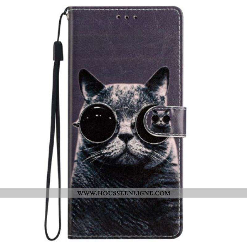 Housse iPhone 15 Plus Chat à Lunettes à Lanière