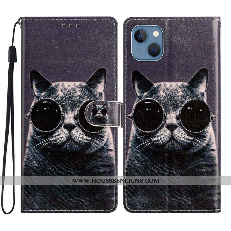 Housse iPhone 15 Plus Chat à Lunettes à Lanière
