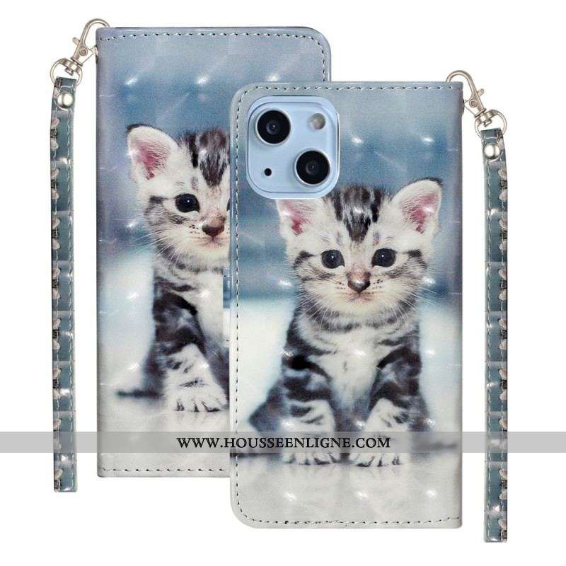 Housse iPhone 15 Plus Chaton 3D à Lanière