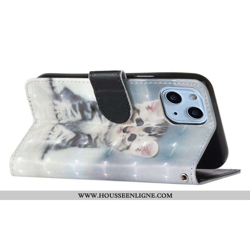 Housse iPhone 15 Plus Chaton 3D à Lanière