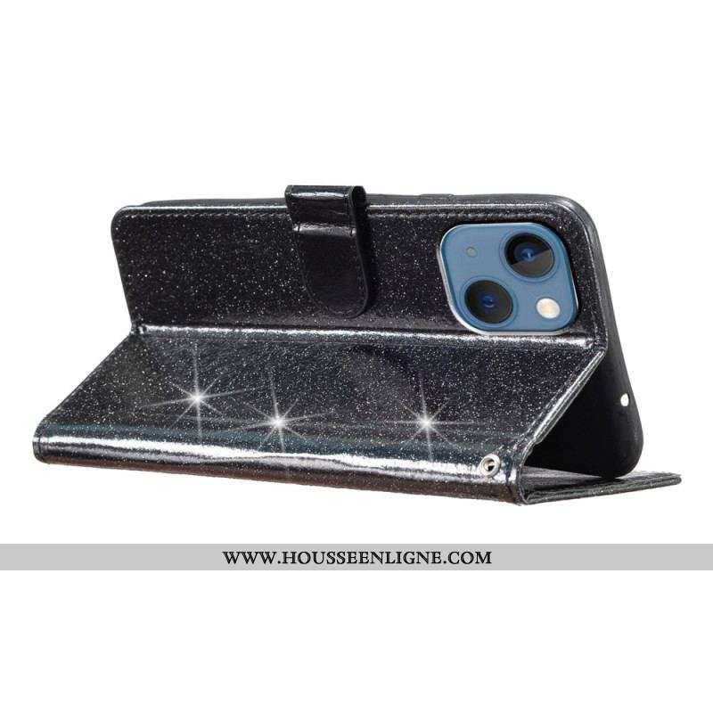Housse iPhone 15 Plus Effet Paillettes à Lanière