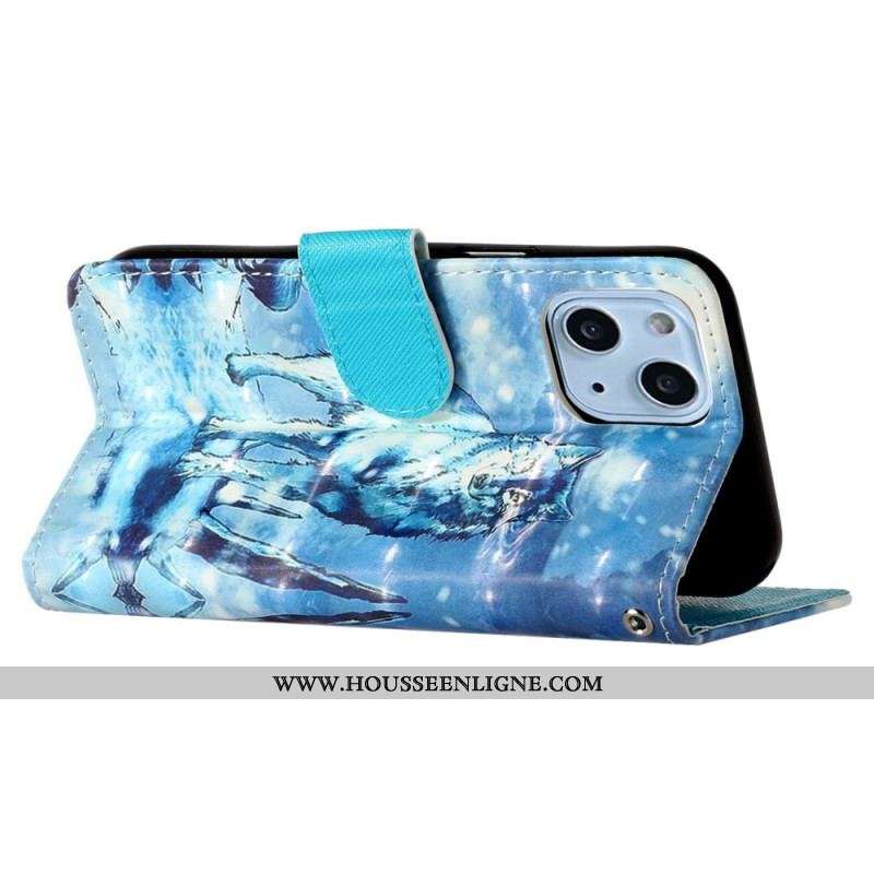 Housse iPhone 15 Plus Loup 3D à Lanière