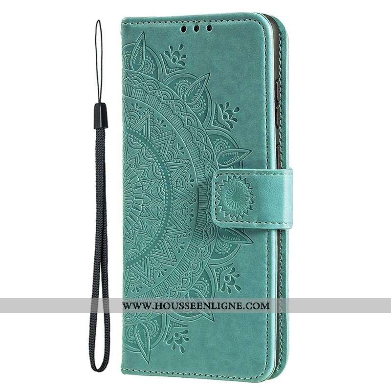 Housse iPhone 15 Plus Mandala Soleil avec Lanière