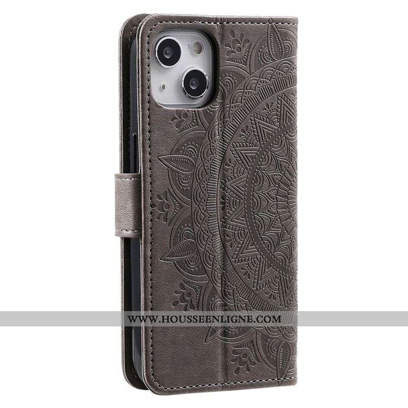 Housse iPhone 15 Plus Mandala Soleil avec Lanière