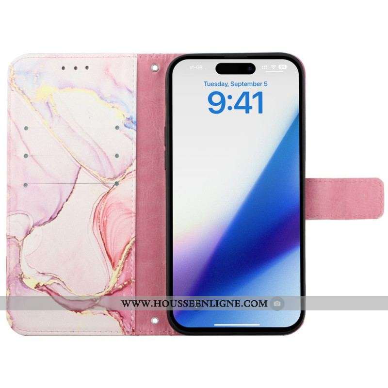 Housse iPhone 15 Plus Marbre avec Lanière