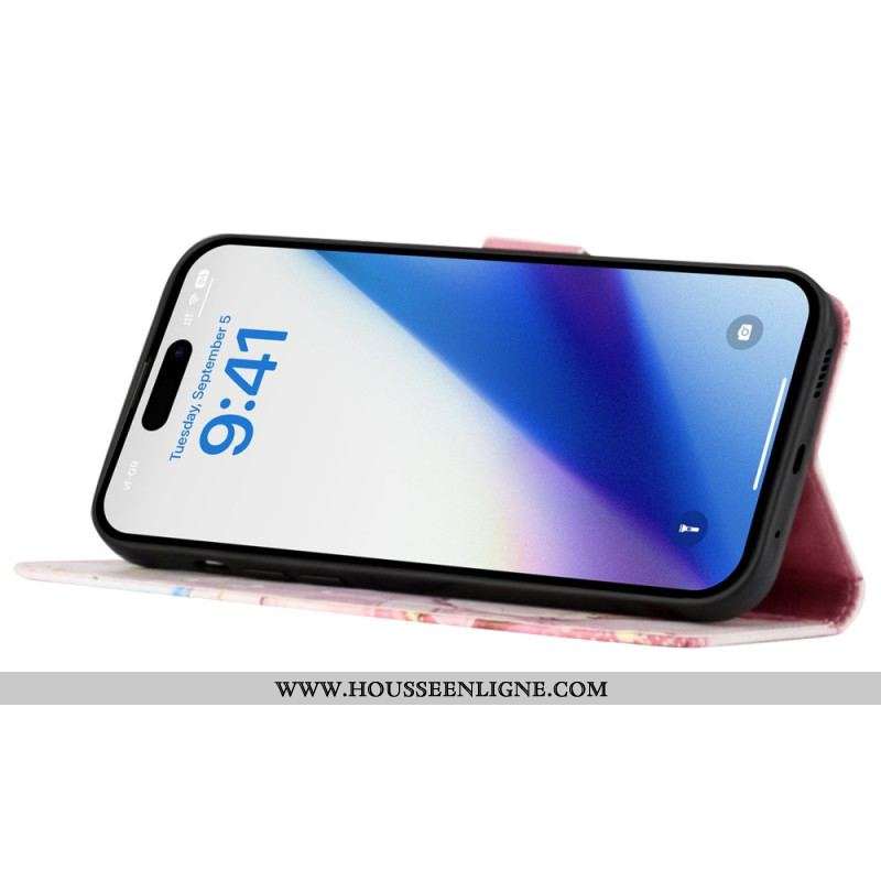 Housse iPhone 15 Plus Marbre avec Lanière